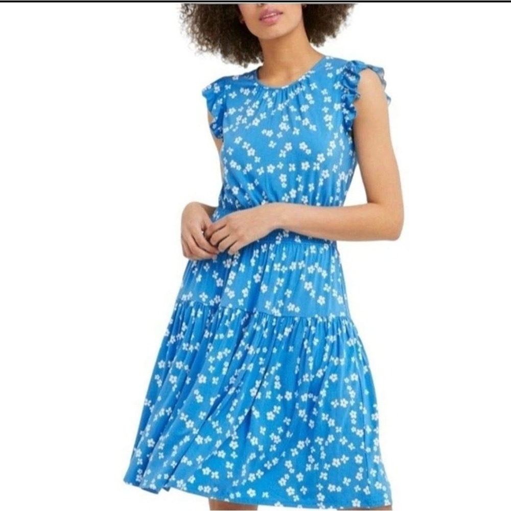 Draper James Faith Flutter‎ Sleeve Dress Blue Aster Floral Tiered XL